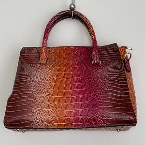 NWOT Embossed Croc PU Leather Satchel Removable Crossbody Strap Brown Pu…